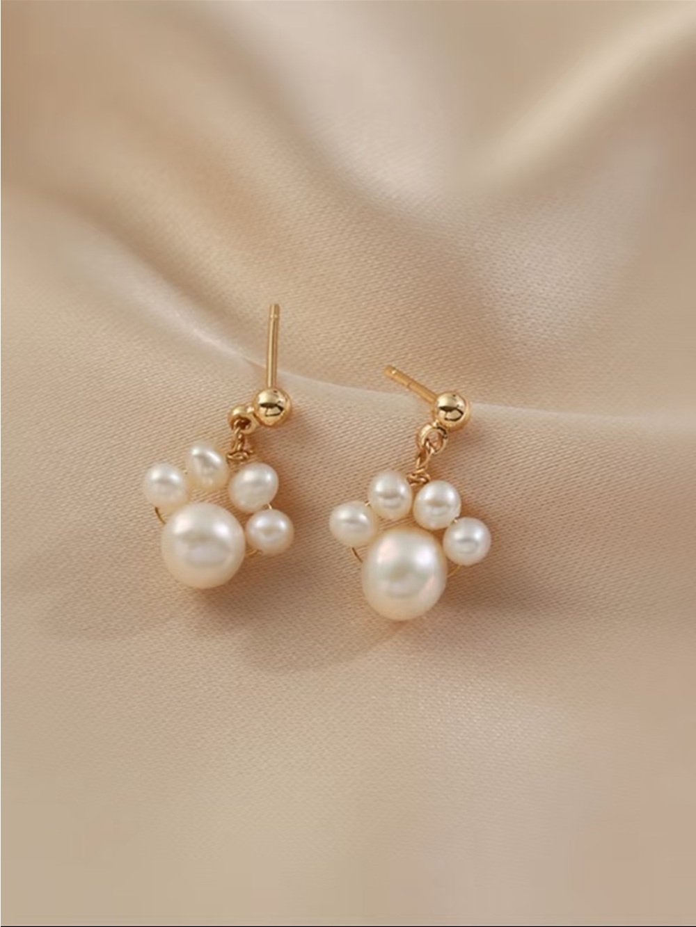 Gold freshwater Pearl Paw Drop Earrings - Women Jewelry